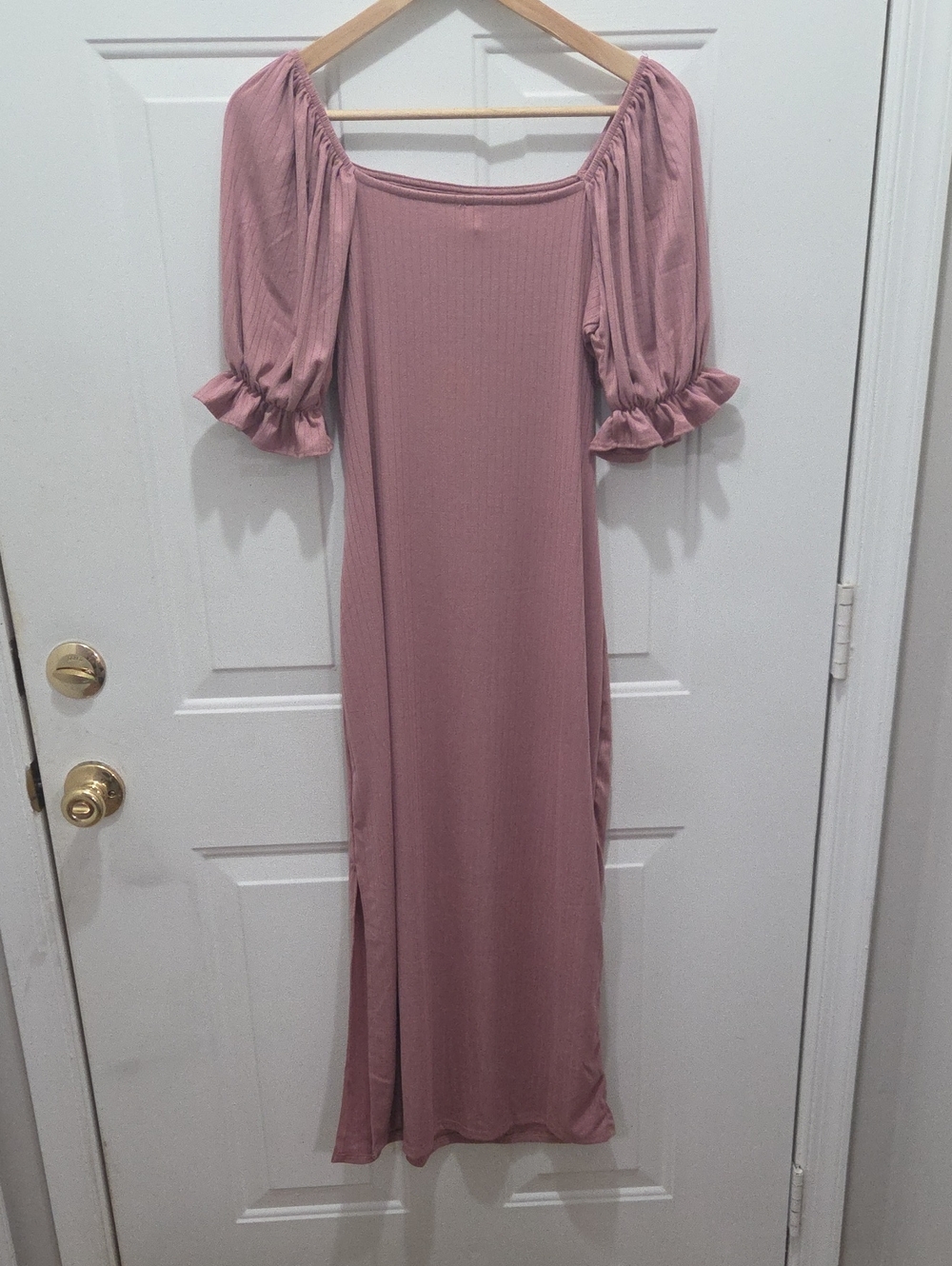 mts Dusty Rose Maxi Dress with Square Neckline & Puff Sleeves L - Picture 3 of 5